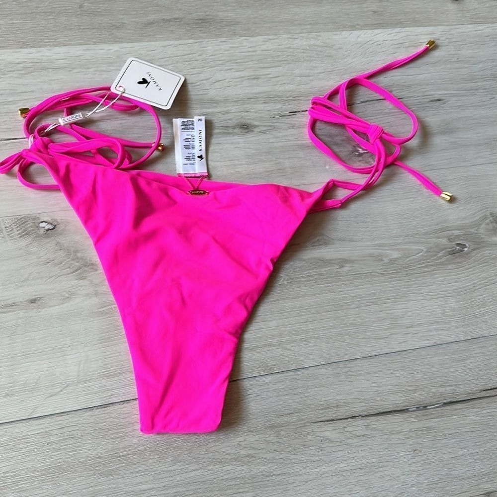 Kamoni Side Tie Bikini Bottoms Hot Pink Medium New With Tags - Picture 5 of 7